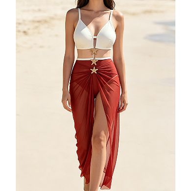 2 Piece One Piece Swimsuit Set with Sheer Maxi Cover Up Skirt for Women