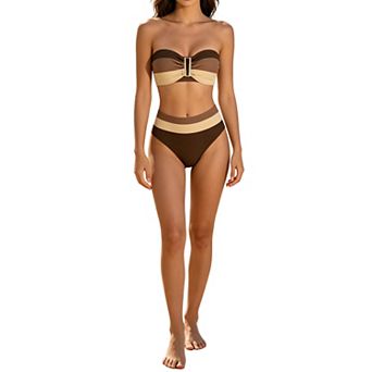 Women Color Block Bandeau Bikini Set High Waisted 2 pc Bathing Suit