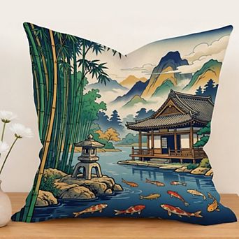 Outdoor Decorative Throw Pillow Cover Chinoiserie, 18", 1 Pack, Japanese Style Art Print