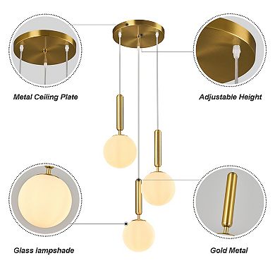 ZLAIQB 3-Light Glass Mid Century Pendant Mount Ceiling Light