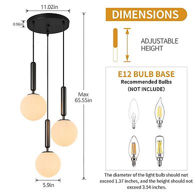 ZLAIQB 3-Light Glass Mid Century Pendant Mount Ceiling Light