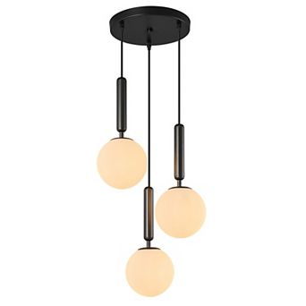 3 Light Mid Century Glass Globe Pendant Light Ideal for Kitchen Island and Living Areas