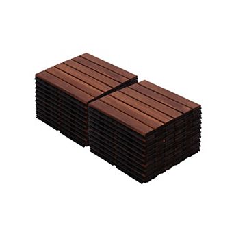 Loheer 20 pc Acacia Hardwood Deck Tiles,Squares Striped Pattern ,Wood Flooring for Pool Side