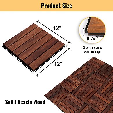 Loheer 20 PCS Acacia Hardwood Deck Tiles,Squares Striped Pattern ,Wood Flooring for Pool Side
