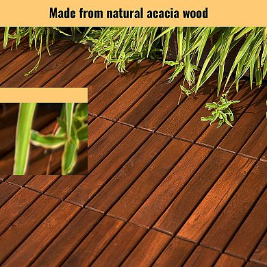 Loheer 20 PCS Acacia Hardwood Deck Tiles,Squares Striped Pattern ,Wood Flooring for Pool Side