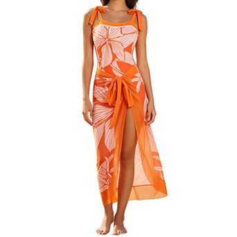 Women's 2 pc Swimsuit Set, Floral Print One-Piece with Matching Cover Up Sarong