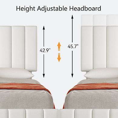 Bed Frame with 4 Storage Drawers, Adjustable Height Headboard, Upholstered Platform Bed Frame