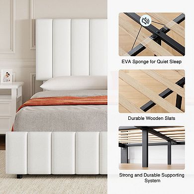 Bed Frame with 4 Storage Drawers, Adjustable Height Headboard, Upholstered Platform Bed Frame