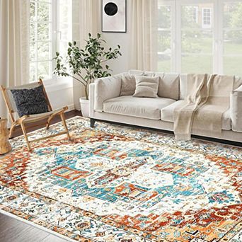 Area Rug, Soft Stain Resistant, Machine Washable, Non Slip Indoor Floor Carpet for Bedroom