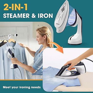 LOHEER 1600W 2-in-1 Steamer & Iron Detachable Ceramic Plate, Turbo Steam, Smart Temp Control