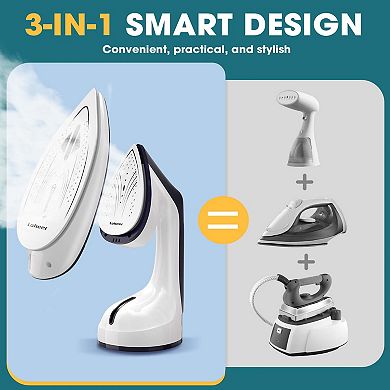 LOHEER 1600W 2-in-1 Steamer & Iron Detachable Ceramic Plate, Turbo Steam, Smart Temp Control