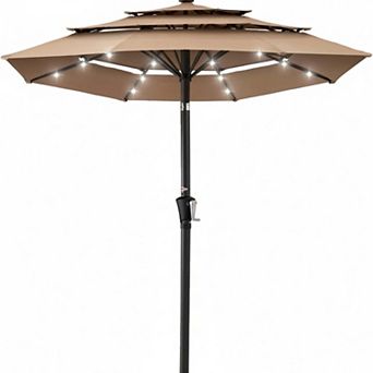 YIORTWO 9.5 FT Solar Patio Umbrella with LED Lights Tilt Crank UV50+ Outdoor