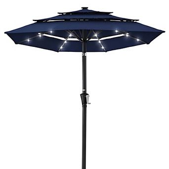 YIORTWO 9.5 FT Solar Patio Umbrella with LED Lights Tilt Crank UV50+ Outdoor