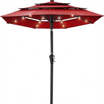YIORTWO 9.5 FT Solar Patio Umbrella with LED Lights Tilt Crank UV50+ Outdoor