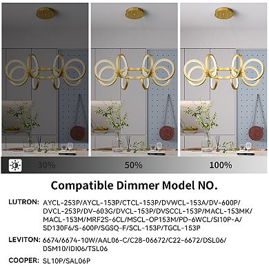 8-Ring Dimmable LED Round Pendant Chandelier for Kitchen Island Dining Room