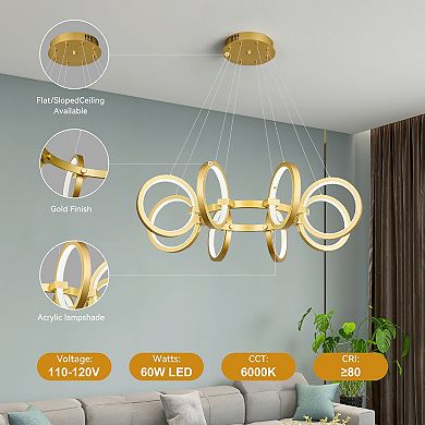 8-Ring Dimmable LED Round Pendant Chandelier for Kitchen Island Dining Room