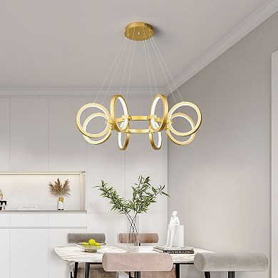 8-Ring Dimmable LED Round Pendant Chandelier for Kitchen Island Dining Room