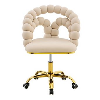 Loheer Modern Bubble Chain Velvet Vanity Chair with Gold Swivel Caster Base for Home Office