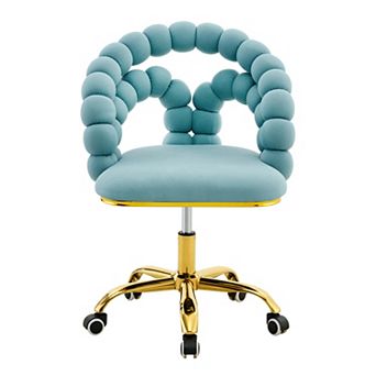 Loheer Modern Bubble Chain Velvet Vanity Chair with Gold Swivel Caster Base for Home Office