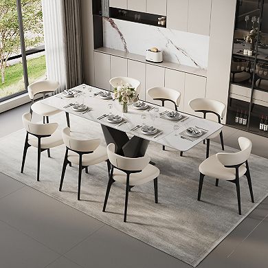 63"-95" Extendable Dining Table, White Sintered Stone Top, Black Base, Seats 4-10