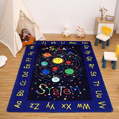 Area Rug Playroom Mat Soft Non Slip Nursery Play Mat Galaxy Outer Space Educational Rug