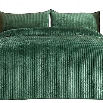 Luxury Striped Velvet Quilt Set, Soft Cozy, Lightweight 3 pc