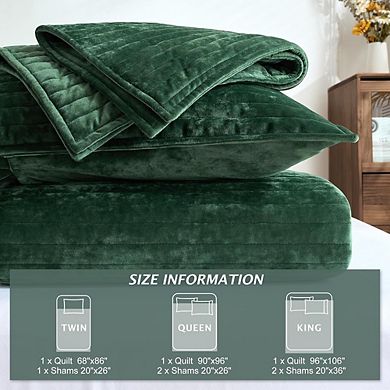 Luxury Striped Velvet Quilt Set, Soft Cozy, Lightweight 3-Piece