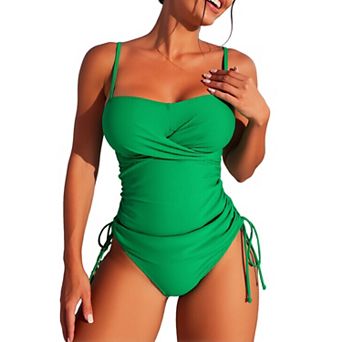 Women Ruched Drawstring Tankini Swimsuit 2 pc Twist Front Bathing Suit