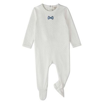 Baby Boys "Put A Bow On It" 100% Cotton Polka-Dot Embroidered Footie