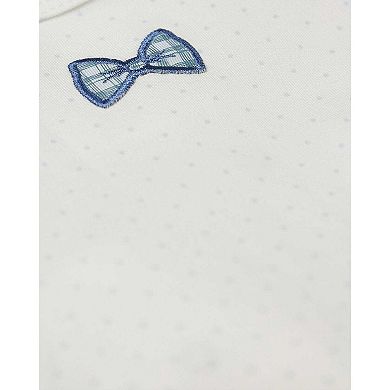 Baby Boys "Put A Bow On It" 100% Cotton Polka-Dot Embroidered Footie