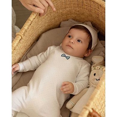 Baby Boys "Put A Bow On It" 100% Cotton Polka-Dot Embroidered Footie