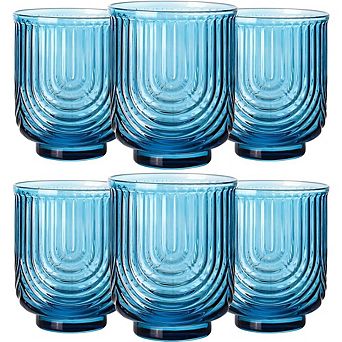 Blue Vintage Glassware Set of 6, 14 oz Highball & Cocktail Glasses
