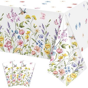Wildflower Plastic Tablecloths, disposable waterproof party covers