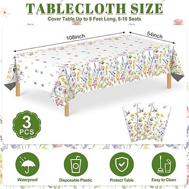 Wildflower Plastic Tablecloths, disposable waterproof party covers