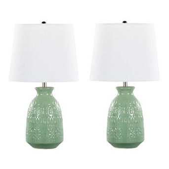 Loheer 20" Claudia Contemporary Ceramic Accent Lamp Set of 2 with Linen Shade