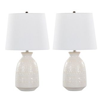 Loheer 20" Claudia Contemporary Ceramic Accent Lamp Set of 2 with Linen Shade