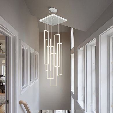Modern 6-Ring LED Ceiling Chandelier High Ceiling Fixture for Staircase