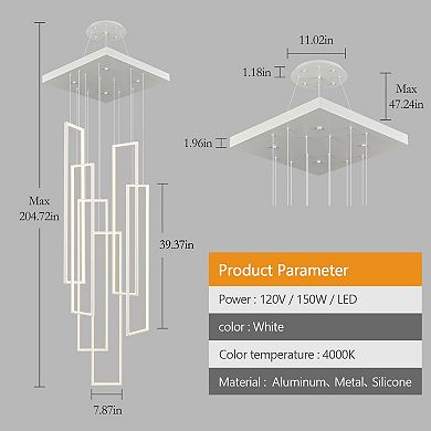 Modern 6-Ring LED Ceiling Chandelier High Ceiling Fixture for Staircase