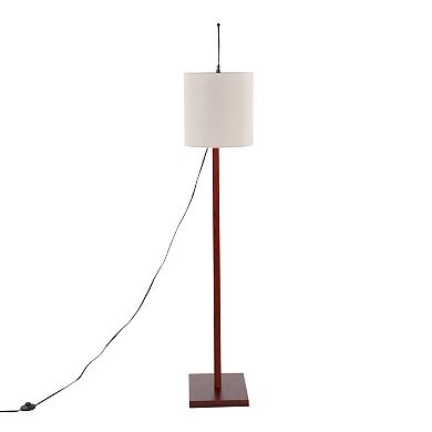 Loheer Modern Walnut Wood Floor Lamp with Fabric Shade