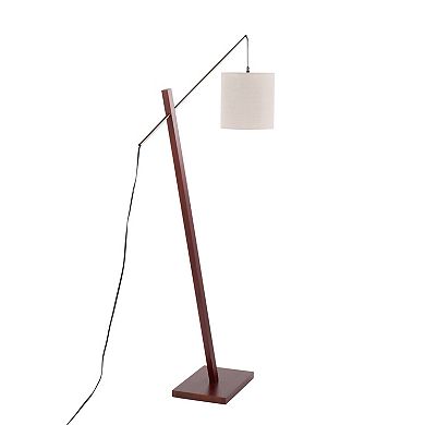 Loheer Modern Walnut Wood Floor Lamp with Fabric Shade