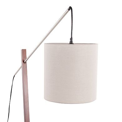 Loheer Modern Walnut Wood Floor Lamp with Fabric Shade