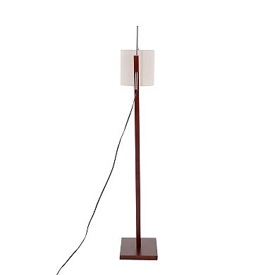 Loheer Modern Walnut Wood Floor Lamp with Fabric Shade