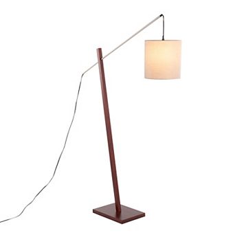 Loheer Modern Walnut Wood Floor Lamp with Fabric Shade