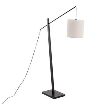 Loheer Modern Walnut Wood Floor Lamp with Fabric Shade
