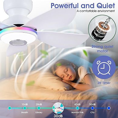 Flush Mount Ceiling Fan with RGB Ring Light and Bluetooth Speaker, Remote APP Control,6 Speeds
