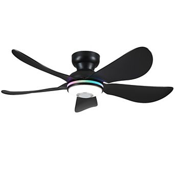 Flush Mount Ceiling Fan with RGB Ring Light and Bluetooth Speaker, Remote APP Control,6 Speeds