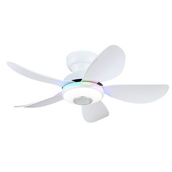 Flush Mount Ceiling Fan with RGB Ring Light and Bluetooth Speaker, Remote APP Control,6 Speeds