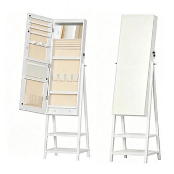 Standing Mirrored Jewelry Cabinet with LED Lights