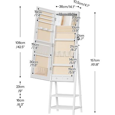 Standing Mirrored Jewelry Cabinet with LED Lights
