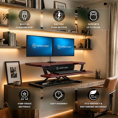 VersaDesk PowerPro 36"W Electric Adjustable Standing Desk Converter, Black-Cherry
